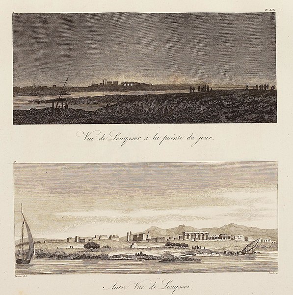 Pl.26 - Vue de Louqssor à la pointe du jour ; Autre vue de Louqssor