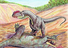 Drawing of a Sinosaurus feeding on a Yunnanosaurus Diloph sin DB1.jpg