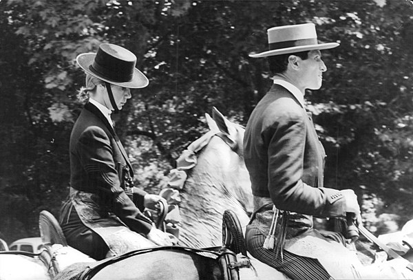 The Duchess (left) horse riding with bullfighter Ángel Peralta in 1961