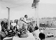 Ambedkar delivering speech during mass conversion in Deekshabhoomi, Nagpur, 14 October 1956.