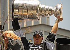 File:Captain Dustin Brown receiving Stanley Cup from NHL