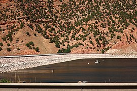 Echo Reservoir and Echo Dam seen