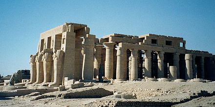 Ramesses' mortuary temple adheres to standard New Kingdom temple-architecture style. Oriented northwest to southeast, the temple entrance comprises a number of stone figures, one located horizontally to the next. At center of the complex was a covered 48-column hypostyle hall, surrounding the inner sanctuary.