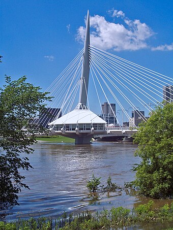 The Esplanade Riel is a landmark and pedestrian bridge in the city. It connects downtown Winnipeg with the St. Boniface neighbourhood.