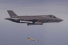 A Paveway IV laser-guided bomb is released from an F-35 Lightning II during trials in the United States. F-35B Aces First Release of a UK Paveway IV Bomb 150612-D-MJ303-310.jpg