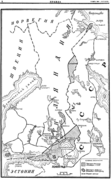 Una hoja del periódico Pravda con un mapa de los resultados de la guerra.  13/03/1940