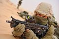 A female soldier of the unisex Caracal Battalion armed with the Israel Weapons Industries Tavor assault rifle with Meprolight 21 reflex sight.