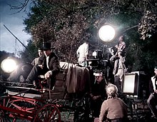 Perkins (left) and Gary Cooper (right) filming Friendly Persuasion (1956) FriendlyPersuasionSet.jpg