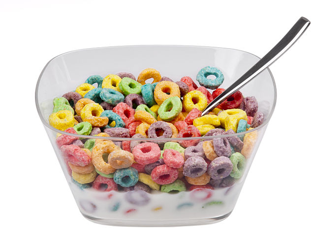 Bowl of Froot Loops cereal, an ultra-processed food