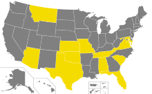 Map of states (colored yellow) that offer Gadsden flag specialty license plates. Gadsden Flag License Plate by State.svg