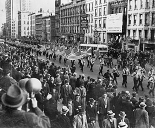 Nazi march of the German American Bund on East 86th St., New York City, 30 October 1939 German American Bund NYWTS.jpg