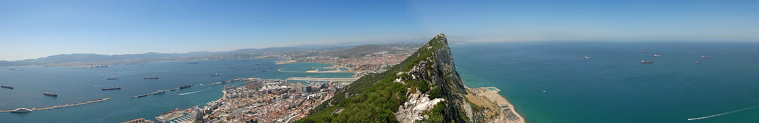 Panoramic view of Gibraltar and Algeciras Bay from The Rock