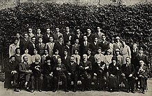 Luzzatto, director of the Regia Scuola Superiore di Commercio (first row, middle) in the group of sezioni magistrali of the year 1924/1925 Gino Luzzatto anni venti.jpg