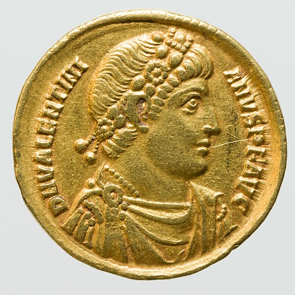 Gold Solidus of Roman Emperor Valentinian II