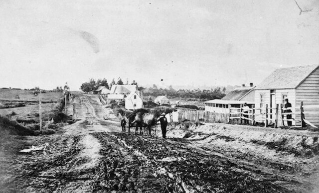 Great South Road at Papakura, photographed between 1863 and 1867