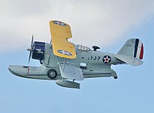 The Grumman J2F Duck was an amphibious biplane used for patrol Grumman J2F-6 Duck Candy Clipper BuNo 33549 N1214N 1st Pass 10 15thAnny FOF 28Nov2010 (cropped).jpg