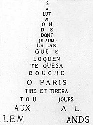 One of Guillaume Apollinaire's calligrams, shaped like the Eiffel Tower