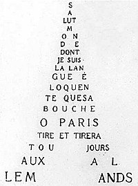 A calligram from Calligrammes Guillaume Apollinaire Calligramme.JPG
