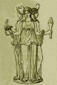 Hekate, Neoklassieke tekening naar een origineel uit de Romeinse of Griekse Antieke tijd door Stéphane Mallarmé in Les Dieux Antiques : nouvelle mythologie illustrée (Paris, 1880).