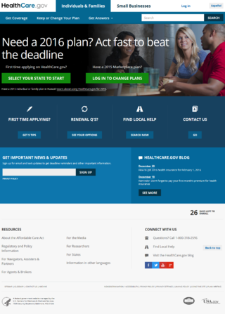 <span class="mw-page-title-main">HealthCare.gov</span> Health insurance exchange website