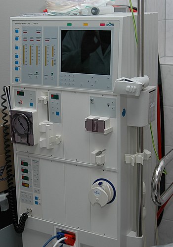 A hemodialysis machine, used to physiologicall...