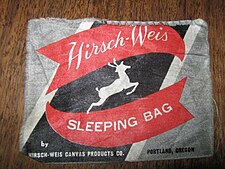 Tag from a Hirsch-Weis sleeping bag Hirsch Weis tag.jpg