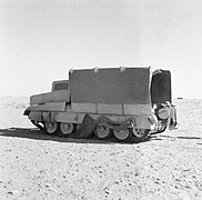 British Crusader tank disguised as a dummy lorry.