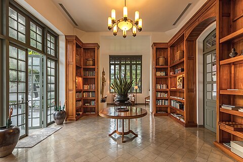 Interior of the library at Amantaka Hotel in Luang Prabang Laos