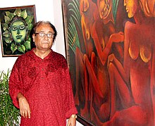 Dasgupta in front of his solo exhibition at Academy of Fine Arts, Kolkata 2006 Jahar Dasgupta with painting.jpg