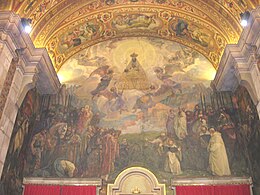 La Virgen de Montserrat con los Santos y Reyes que han visitado el Monasterio, por Josep Mongrell.