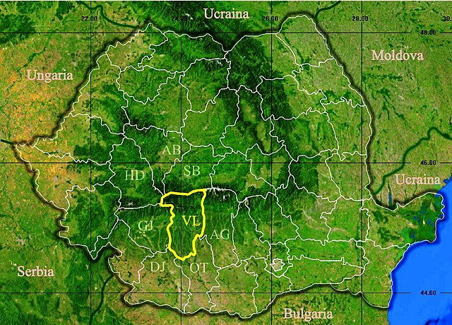 Harta României cu județul Județul Vâlcea indicat