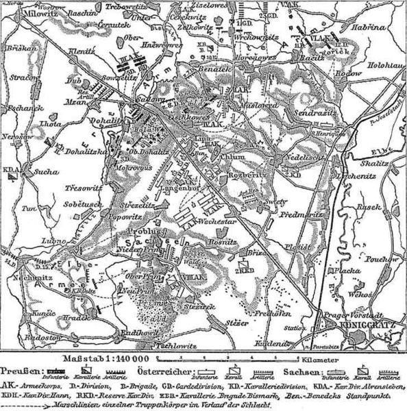 Bestand:Karte zur Schlacht bei Koeniggraetz (3. Juli 1866).jpg