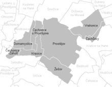 Mapa katastrálních území Prostějova