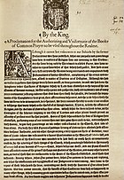 King James I's proclamation authorizing the 1604 prayer book