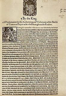 King James I's proclamation on the Hampton Conference prayer book, 5 March 1604 King James's proclamation, 1604.jpg