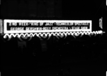 Marquee announcing the film's second and final week at the Roxy Theatre in New York City. King of Jazz Roxy 1930.png