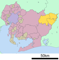 Kaart van Aichi met het district Kitashitara gemarkeerd
