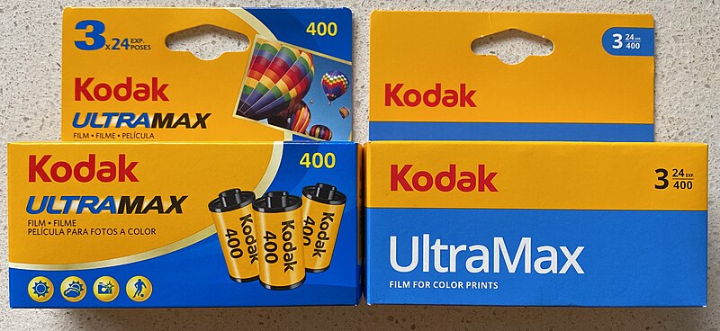 File:Kodak Ultramax 400 film boxes before and after 2023 rebrand.jpg