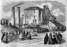 Hartley Colliery disaster: the dead are brought up to their families (L'llustration, 1862, p. 101) L'Illustration 1862 gravure Catastrophe de la mine d'Hartley.jpg