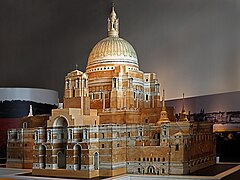 Stor skala model af Liverpool Metropolitan Cathedral præsenteret af Lutyens til Royal Academy og her på Museum of Liverpool