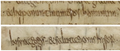 Manuscript samples in Merovingian script from ca. AD 700. Top: et inponunt in umeros hominum. Bottom: in synagogis · et salutationis in foro.