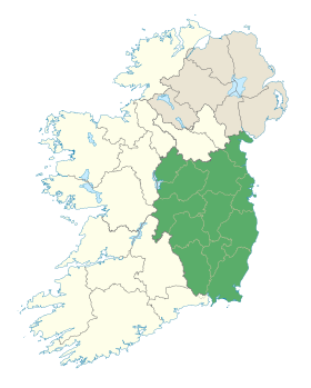 Carte représentant le Leinster en Irlande, occupant la partie est de l'île.