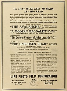 Advertisement for "The Avalanche" and "A Modern Magdalen" starring Cathrine Countiss, 1915