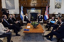 Argentine President Mauricio Macri and Croatian President Kolinda Grabar-Kitarovic in Buenos Aires; March 2018. Macri and Kolinda Grabar-Kitarovic 02.jpg