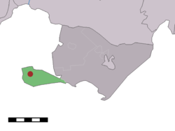 Posizione all'interno del comune di Baarle-Nassau del villaggio di Castelré (punto rosso) e del distretto statistico (area verde chiaro)