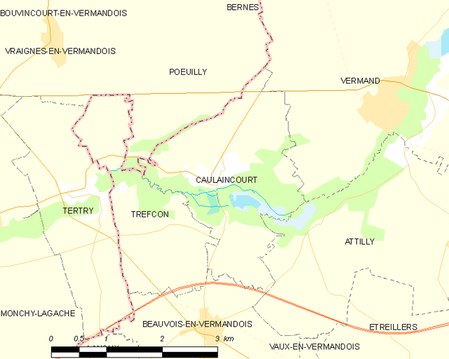 Poziția localității Caulaincourt. Aisne