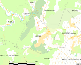 Mapa obce Anduze