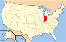 A map of the United States, with Indiana in a different color