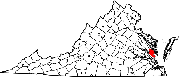 Map of Virginia highlighting Gloucester County