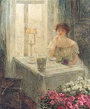 Femme à sa fenêtre avec bouquet de violettes (1910), localisation inconnue.